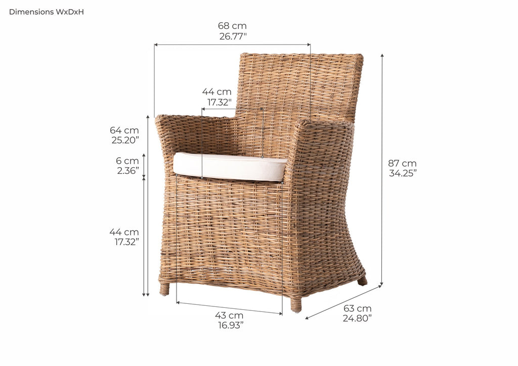 NovaSolo Wickerworks Bishop Dining Chair (Set of 2), Natural – dimensions