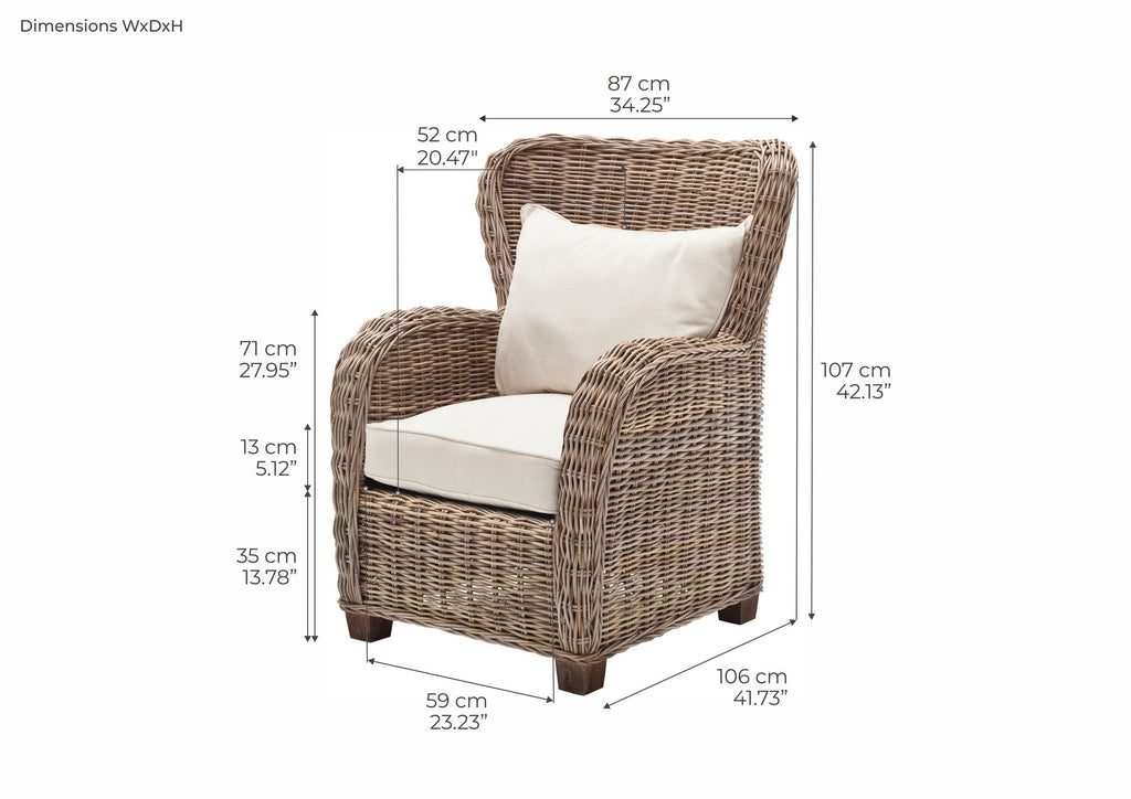 NovaSolo Wickerworks Queen Chair Dining Chair, Natural – dimensions