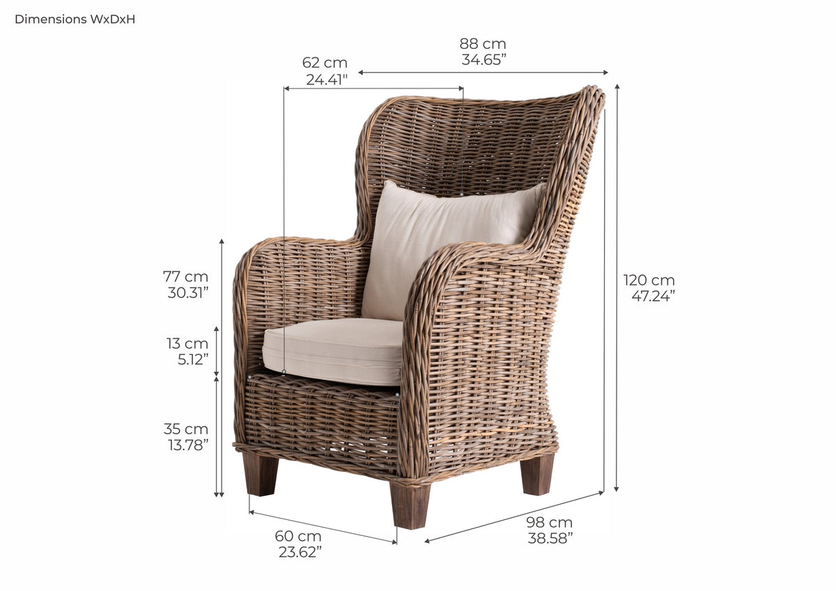 NovaSolo Wickerworks King Chair Dining Chair, Natural – dimensions
