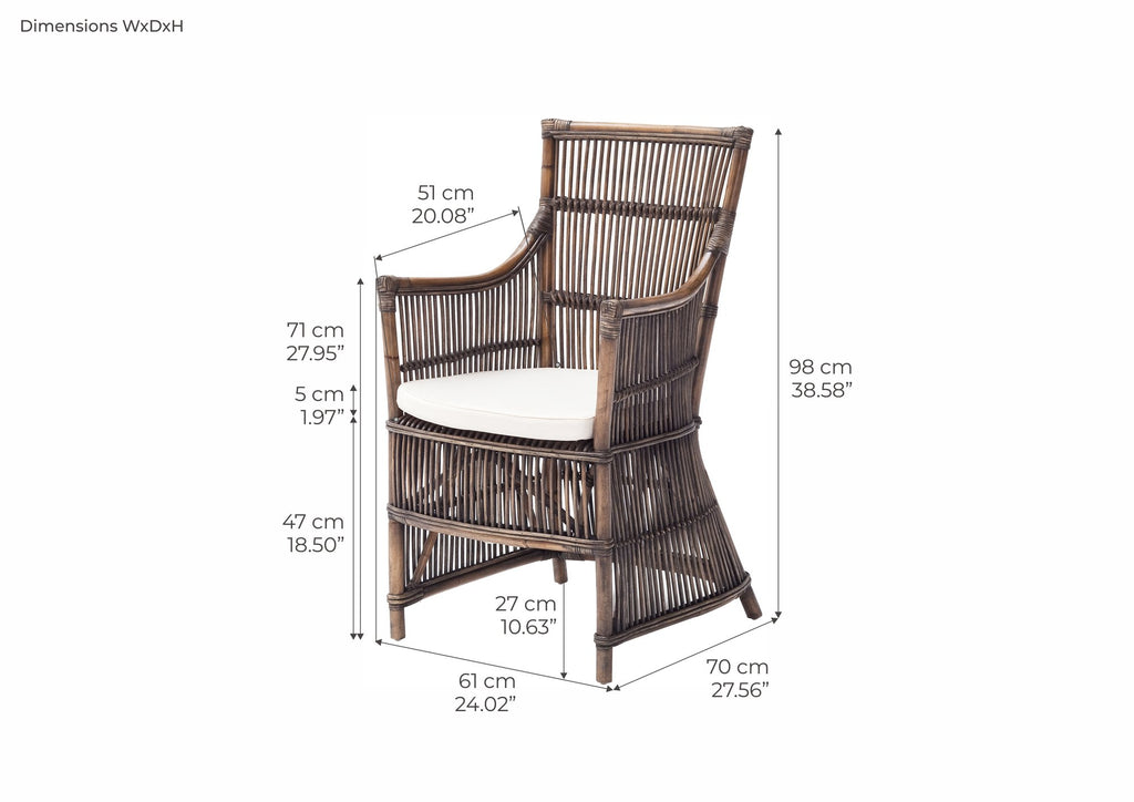 NovaSolo Wickerworks Duchess Chair (Set of 2) Dining Chair, Rustic – dimensions