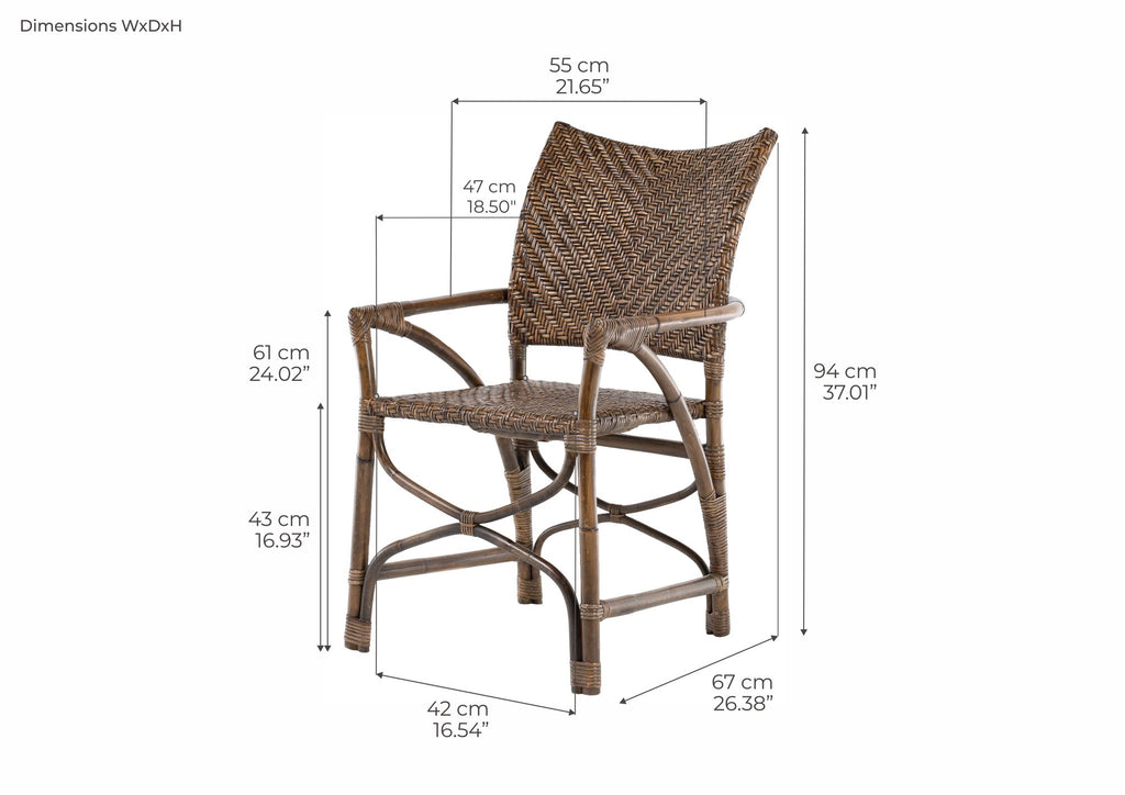 NovaSolo Wickerworks Countess Chair (Set of 2) Dining Chair, Rustic – dimensions