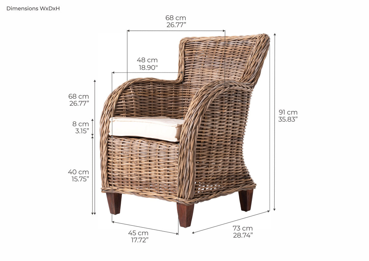 NovaSolo Wickerworks Baron Chair (Set of 2) Dining Chair, Natural – dimensions