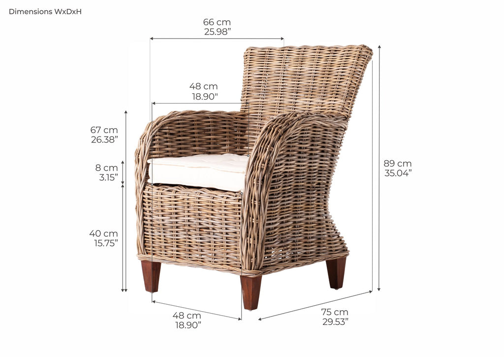 NovaSolo Wickerworks Baroness Chair (Set of 2) Dining Chair, Natural – dimensions