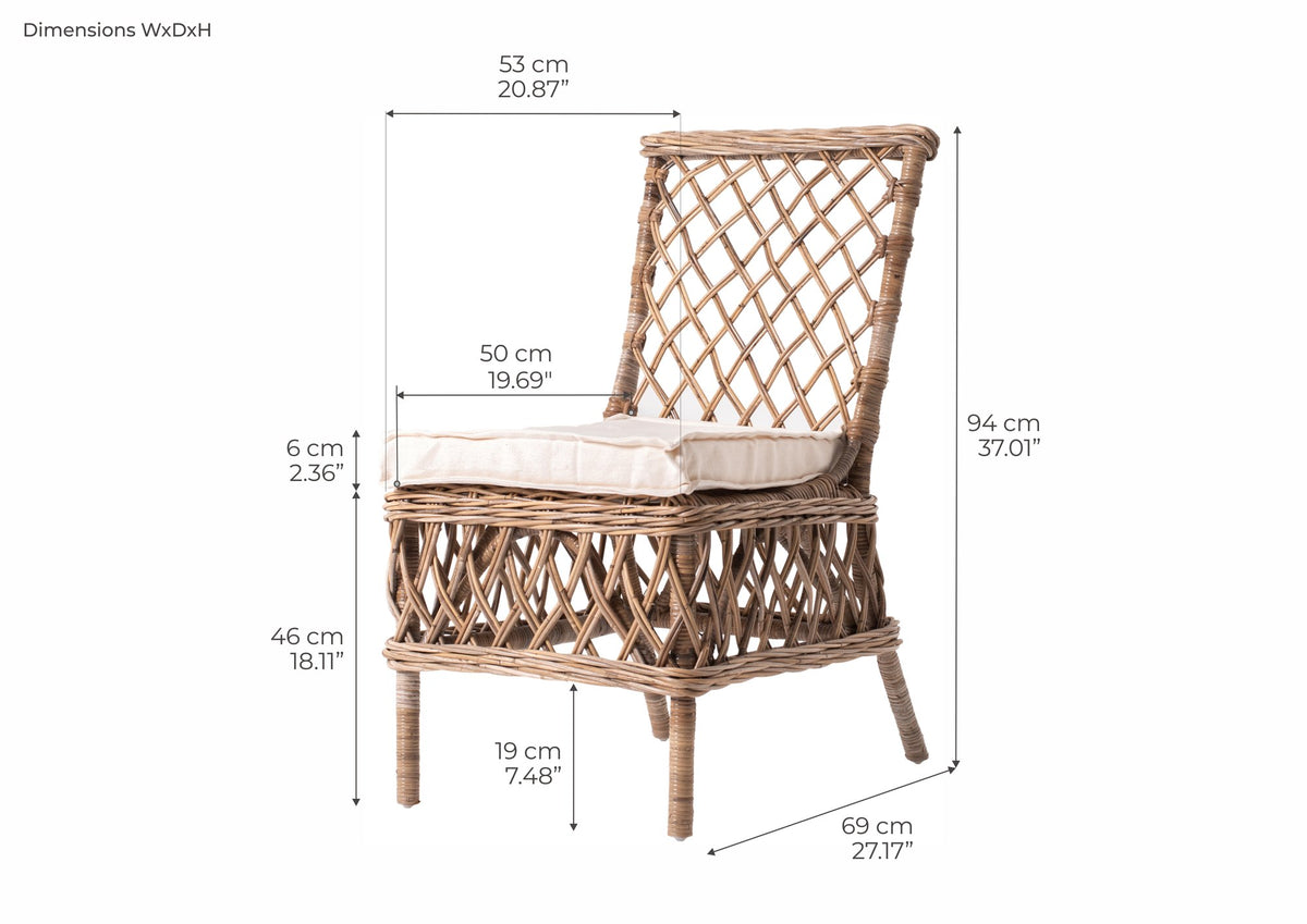 NovaSolo Wickerworks Aristocrat Side Chair (Set of 2) Dining Chair, Natural – dimensions