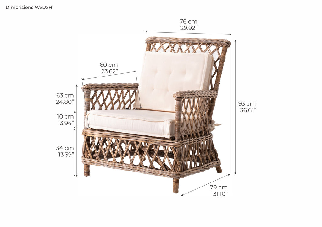 NovaSolo Wickerworks Marquis Chair (Set of 2) Dining Chair, Natural – dimensions