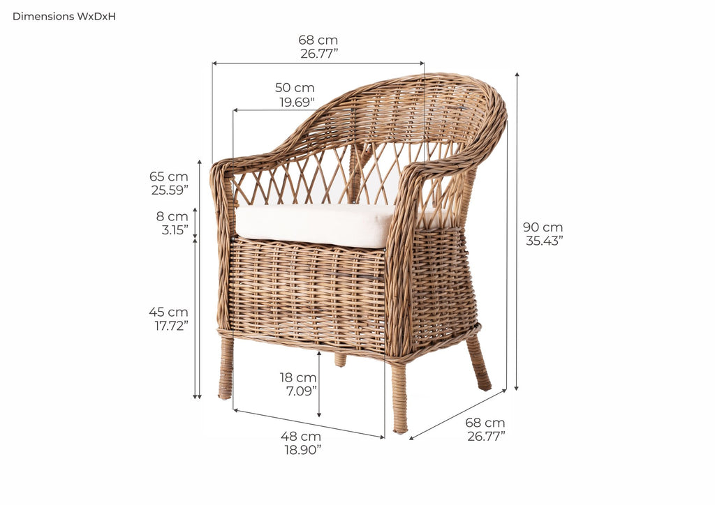 NovaSolo Wickerworks Monarch Chair (Set of 2) Dining Chair, Natural – dimensions