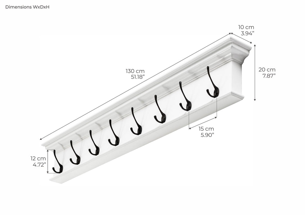 NovaSolo Halifax 8 Hook Coat Rack, Classic White – dimensions