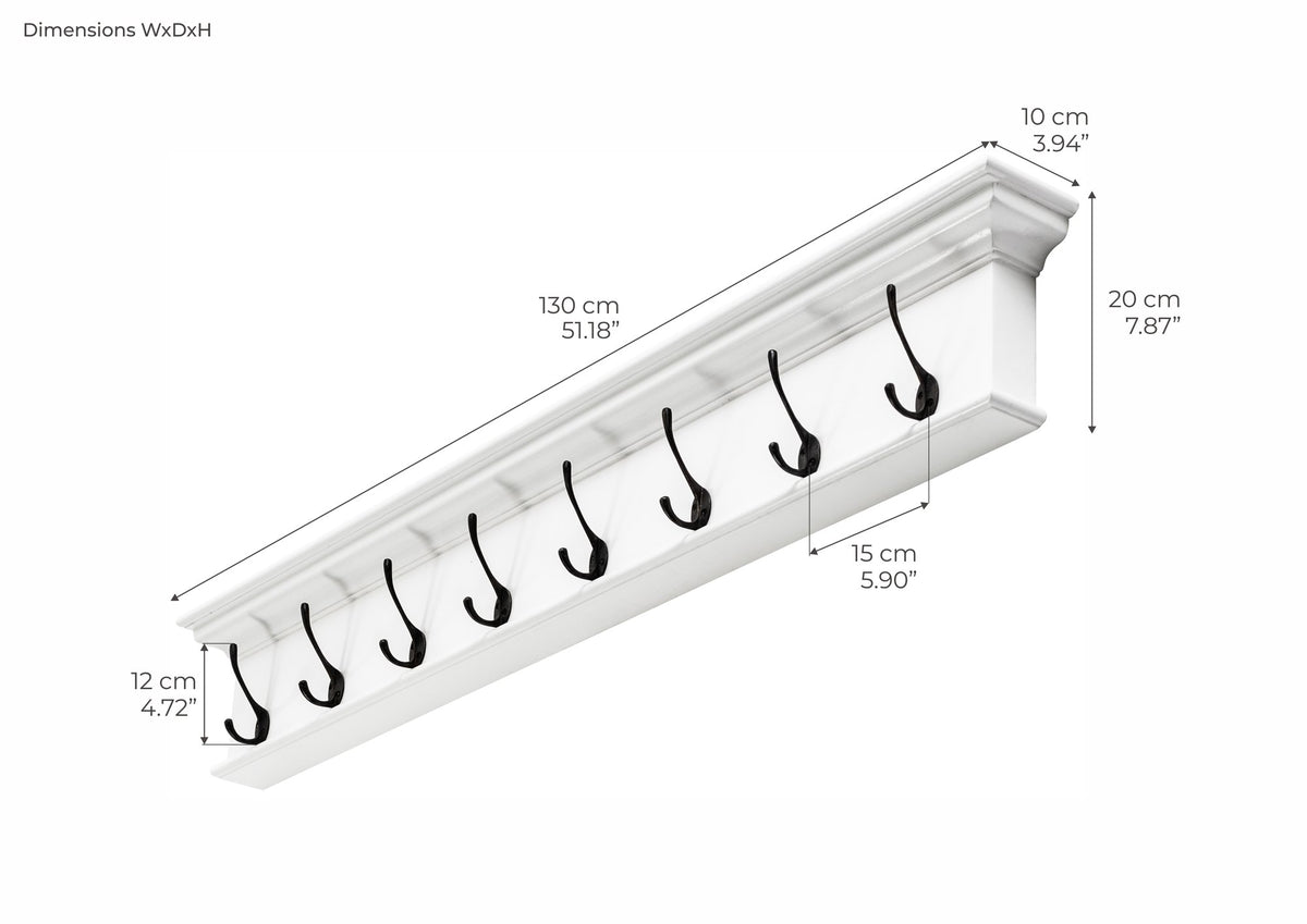 NovaSolo Halifax 8 Hook Coat Rack, Classic White – dimensions