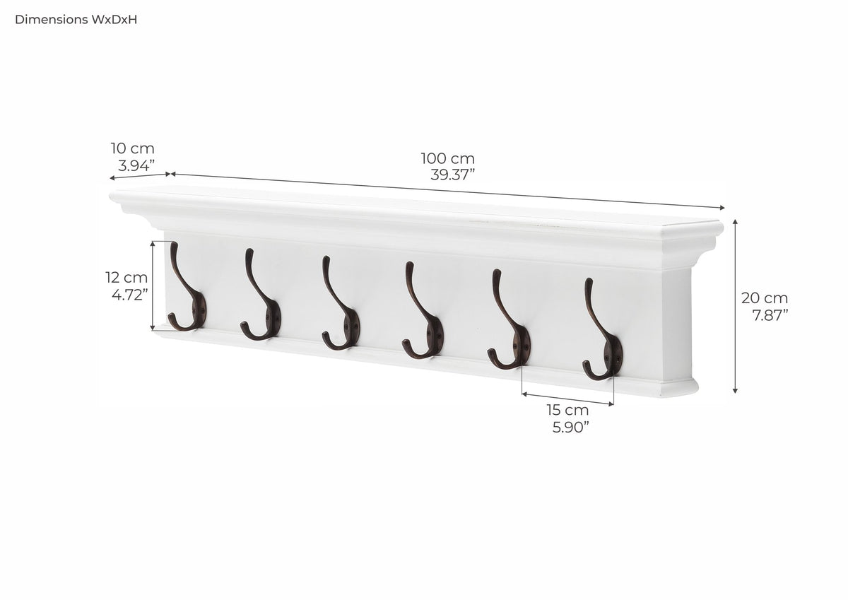 NovaSolo Halifax 6 Hook Coat Rack, Classic White – dimensions