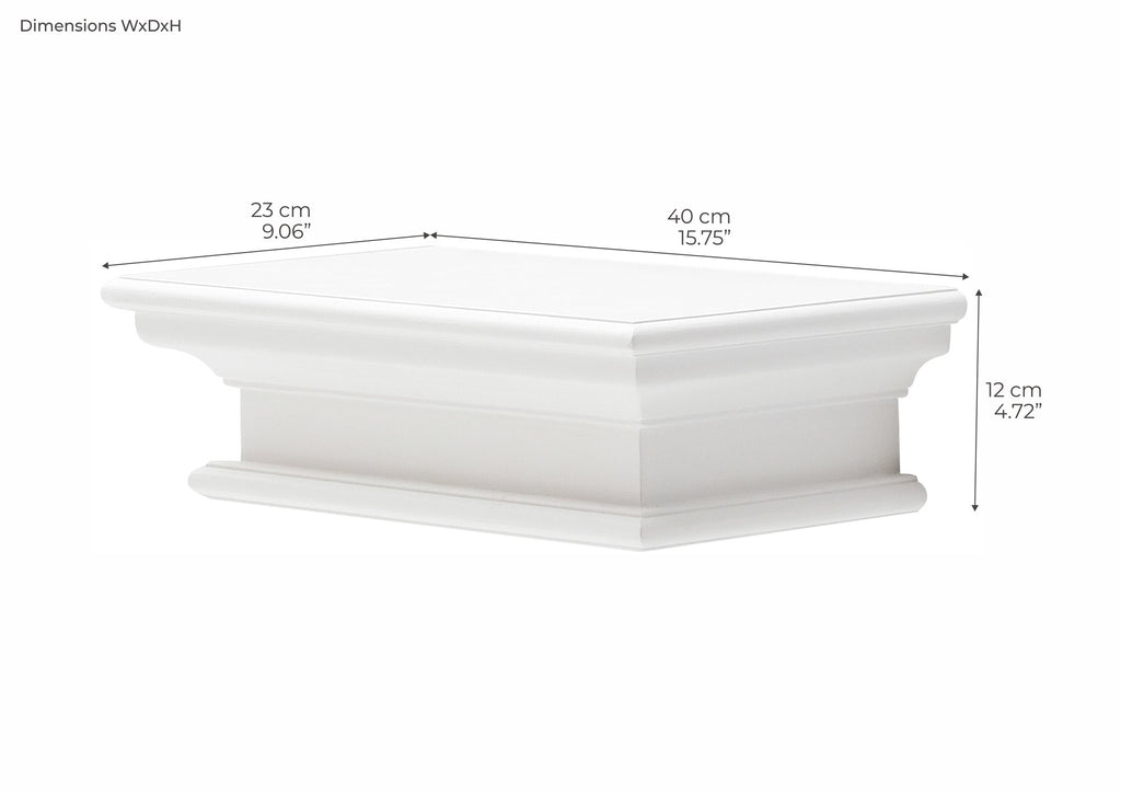 NovaSolo Halifax Floating Wall Shelf, Short, Classic White – dimensions