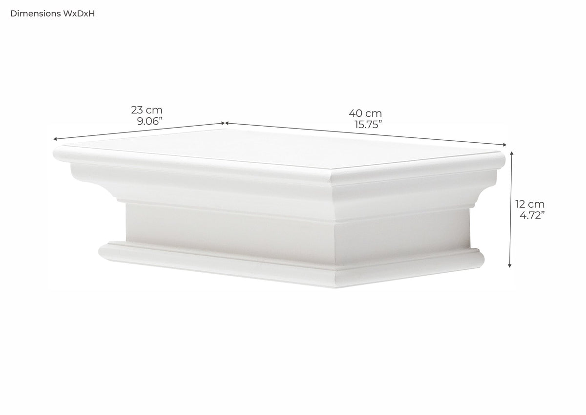 NovaSolo Halifax Floating Wall Shelf, Short, Classic White – dimensions
