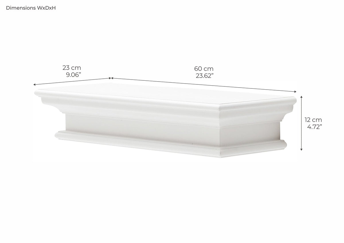 NovaSolo Halifax Floating Wall Shelf, Medium, Classic White – dimensions
