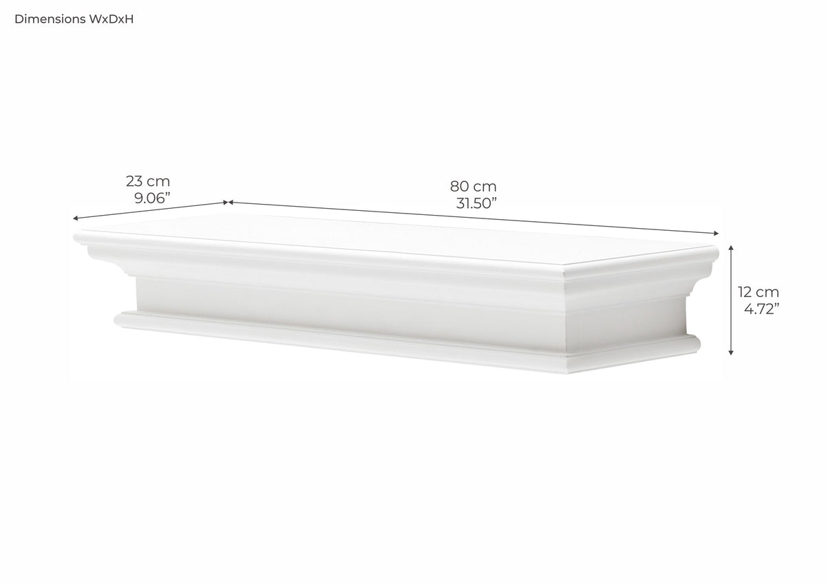 NovaSolo Halifax Floating Wall Shelf, Long, Classic White – dimensions