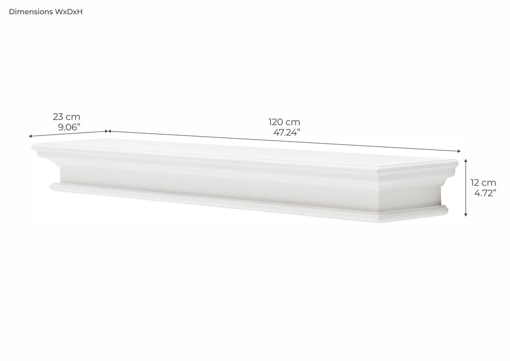 NovaSolo Halifax Floating Wall Shelf, Extra Long, Classic White – dimensions