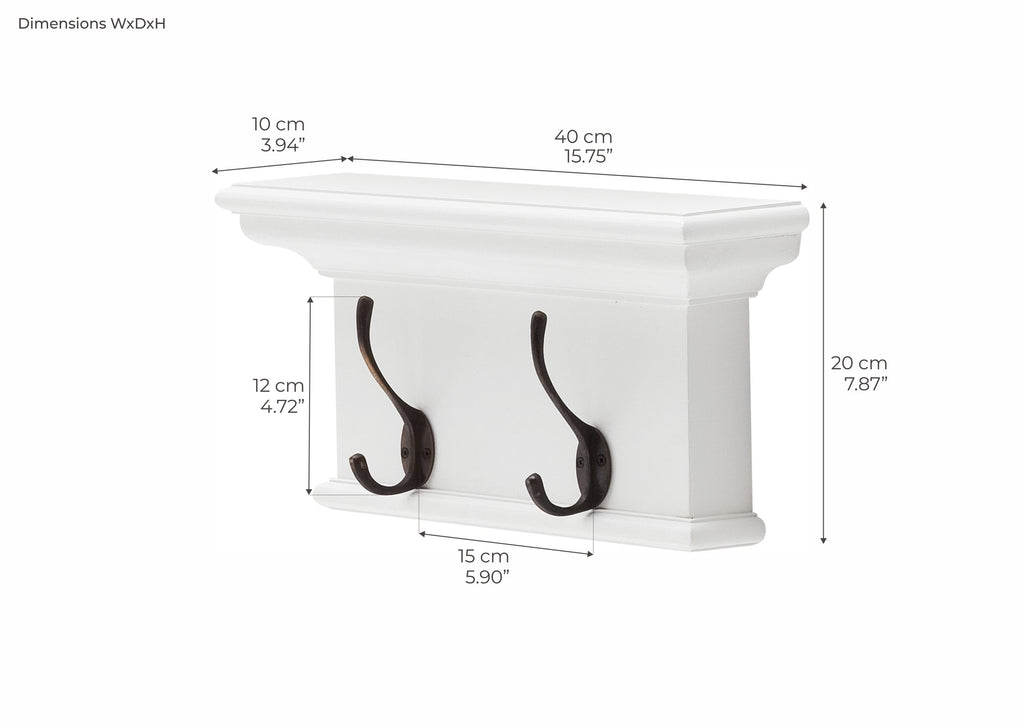 NovaSolo Halifax 2 Hook Coat Rack, Classic White – dimensions