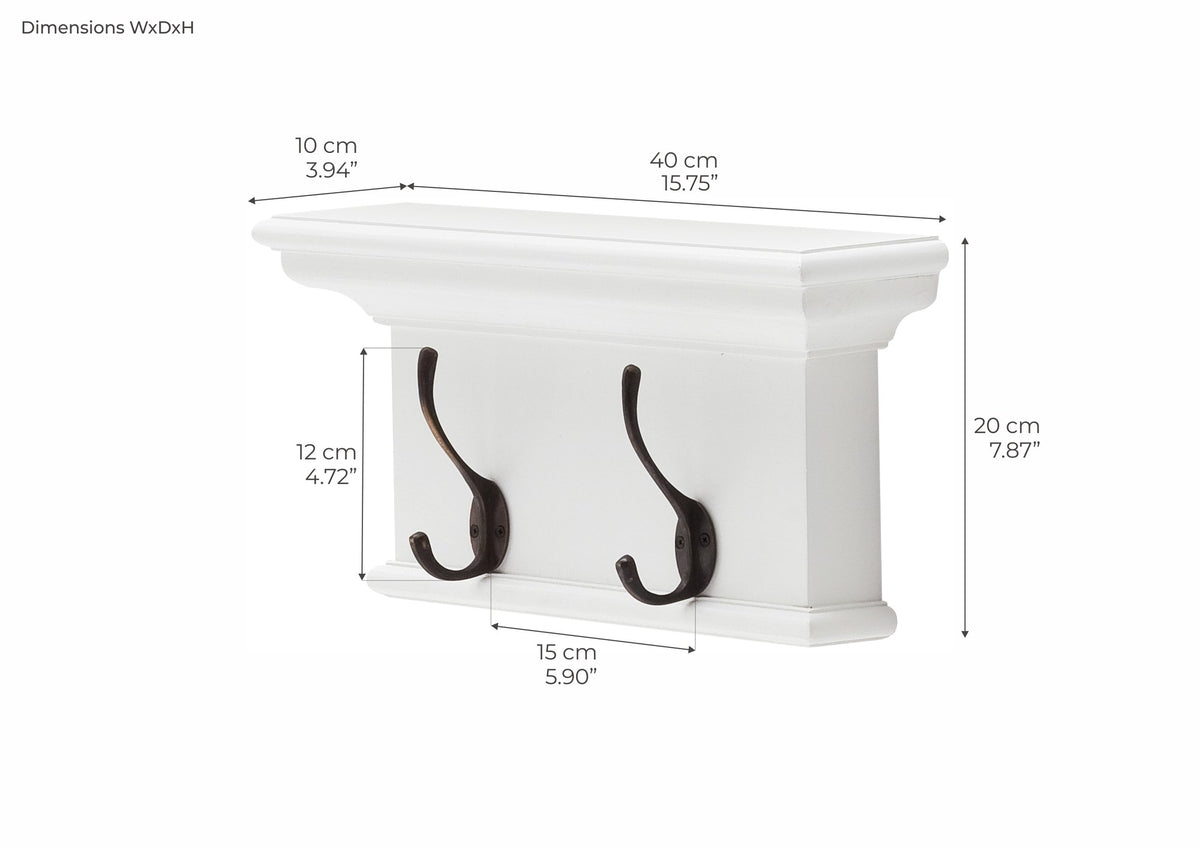 NovaSolo Halifax 2 Hook Coat Rack, Classic White – dimensions