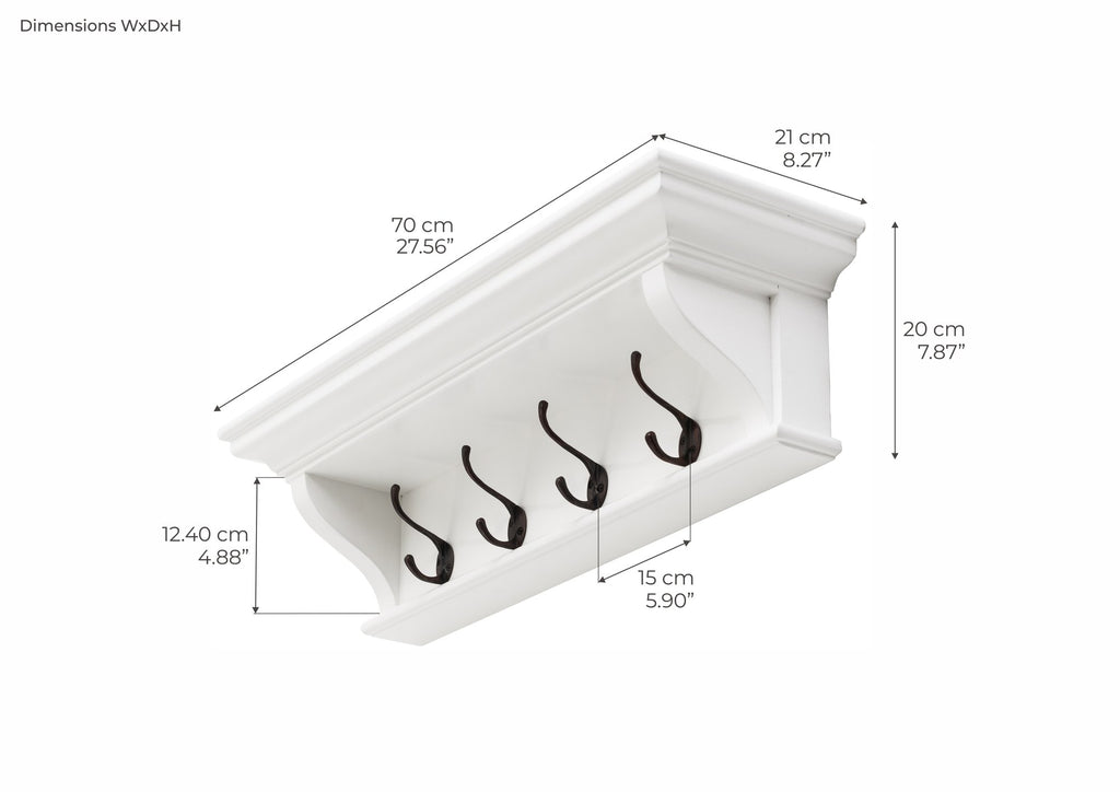 NovaSolo Halifax 4 Hook Coat Rack 70cm, Classic White – dimensions