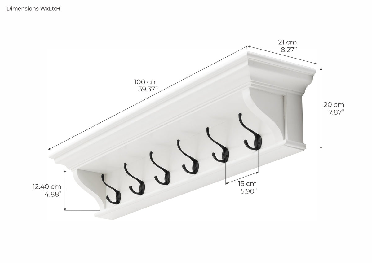 NovaSolo Halifax 6 Hook Coat Rack 100cm, Classic White – dimensions