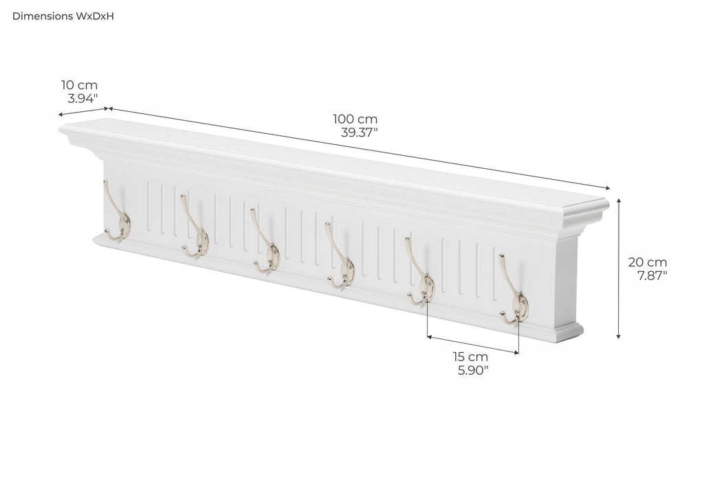 NovaSolo Skansen 6 Hook Coat Rack, Classic White – dimensions