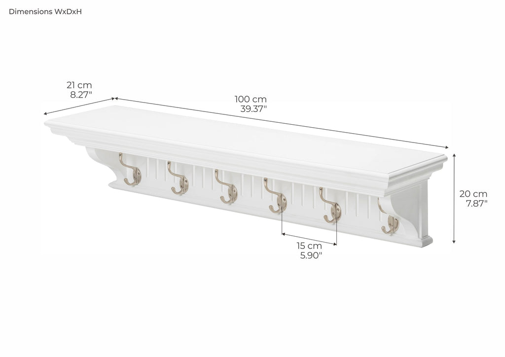 NovaSolo Skansen 6 Hook Coat Rack, Classic White – dimensions