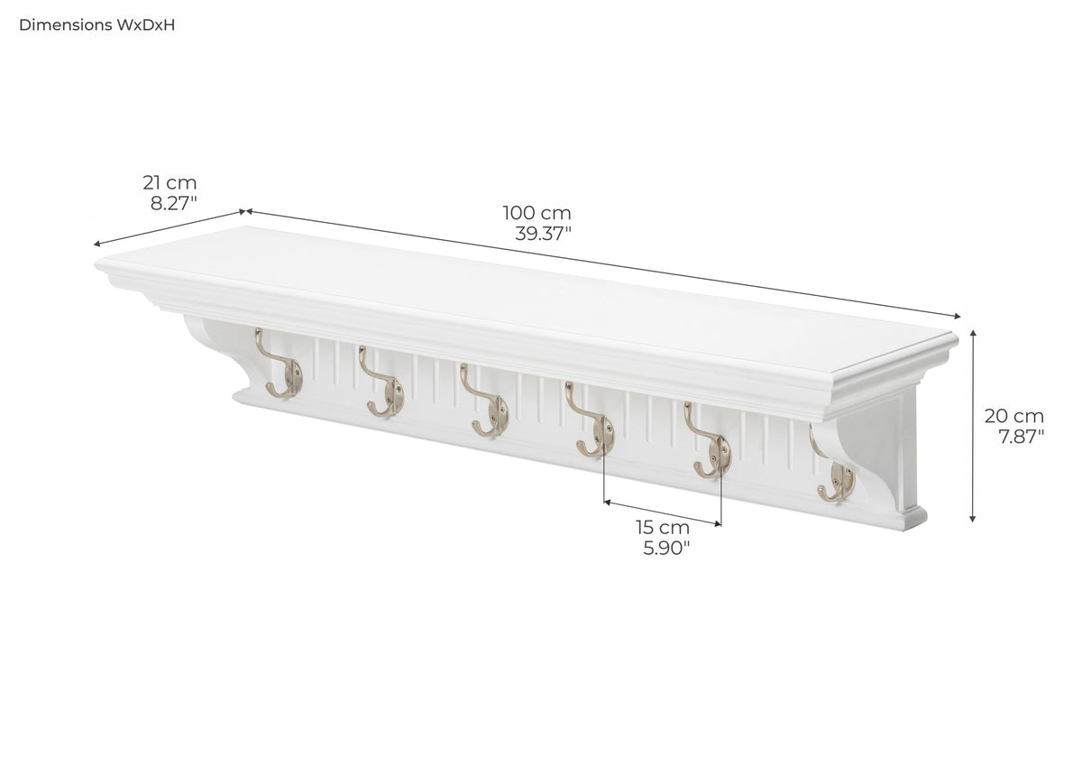NovaSolo Skansen 6 Hook Coat Rack, Classic White – dimensions