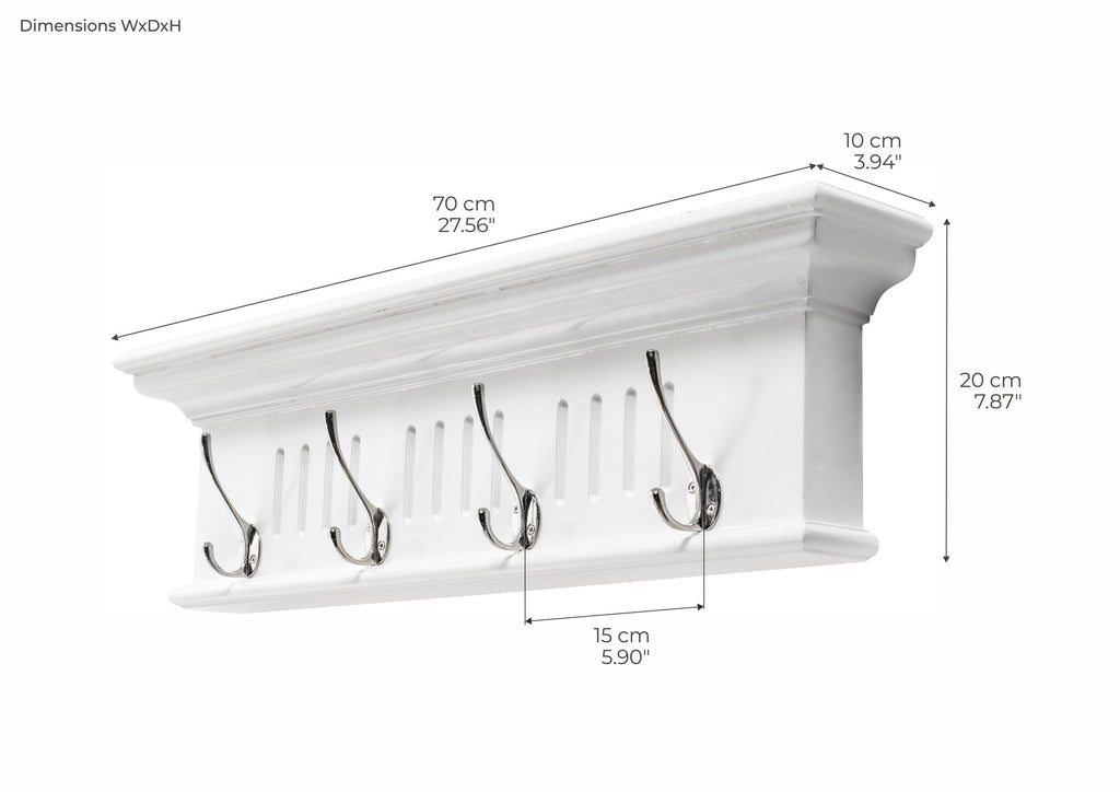 NovaSolo Skansen 4 Hook Coat Rack, Classic White – dimensions
