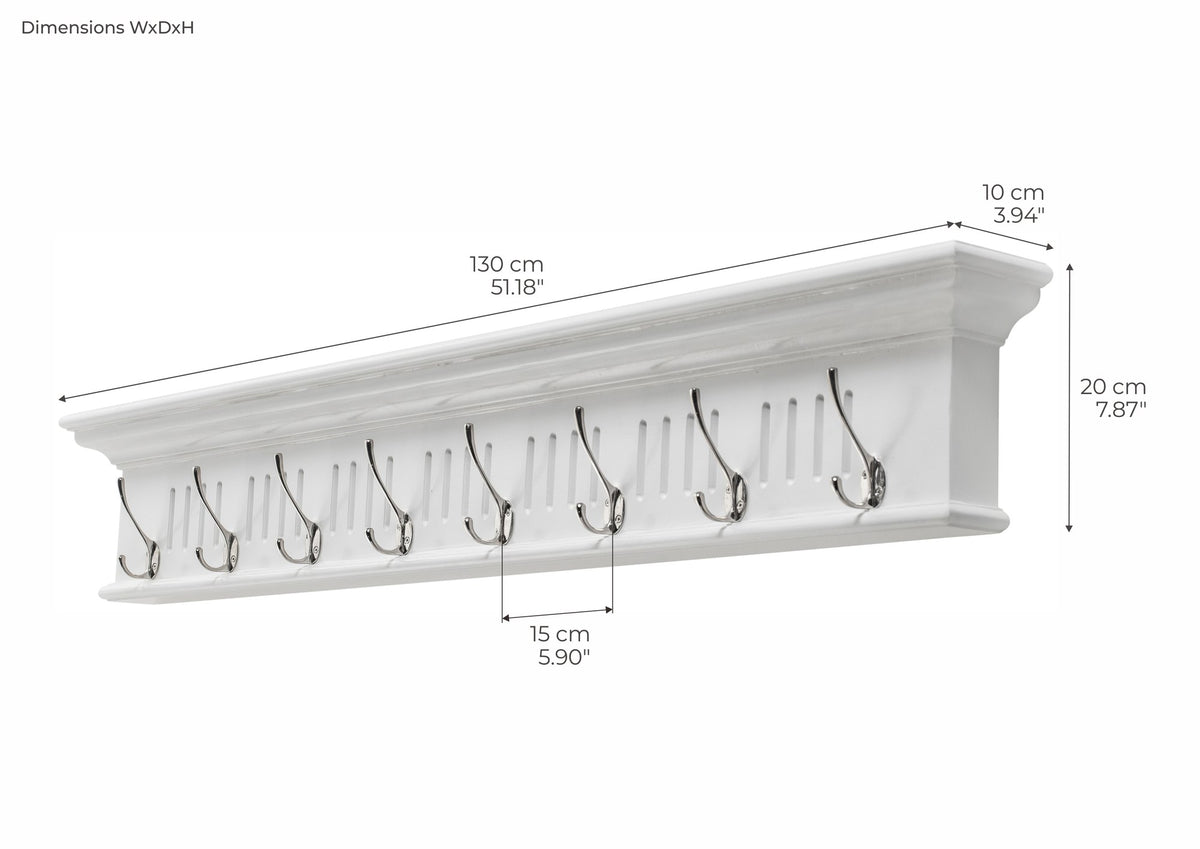 NovaSolo Skansen 8 Hook Coat Rack, Classic White – dimensions