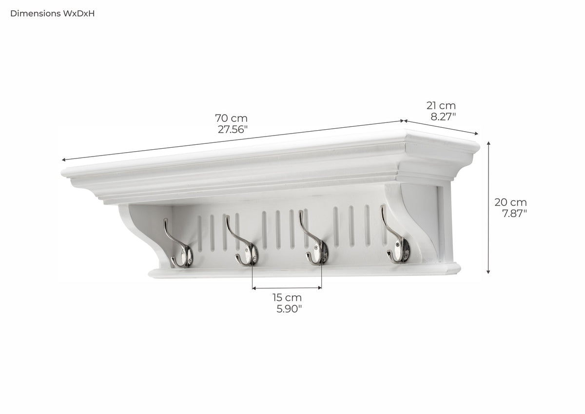 NovaSolo Skansen 4 Hook Coat Rack, Classic White – dimensions