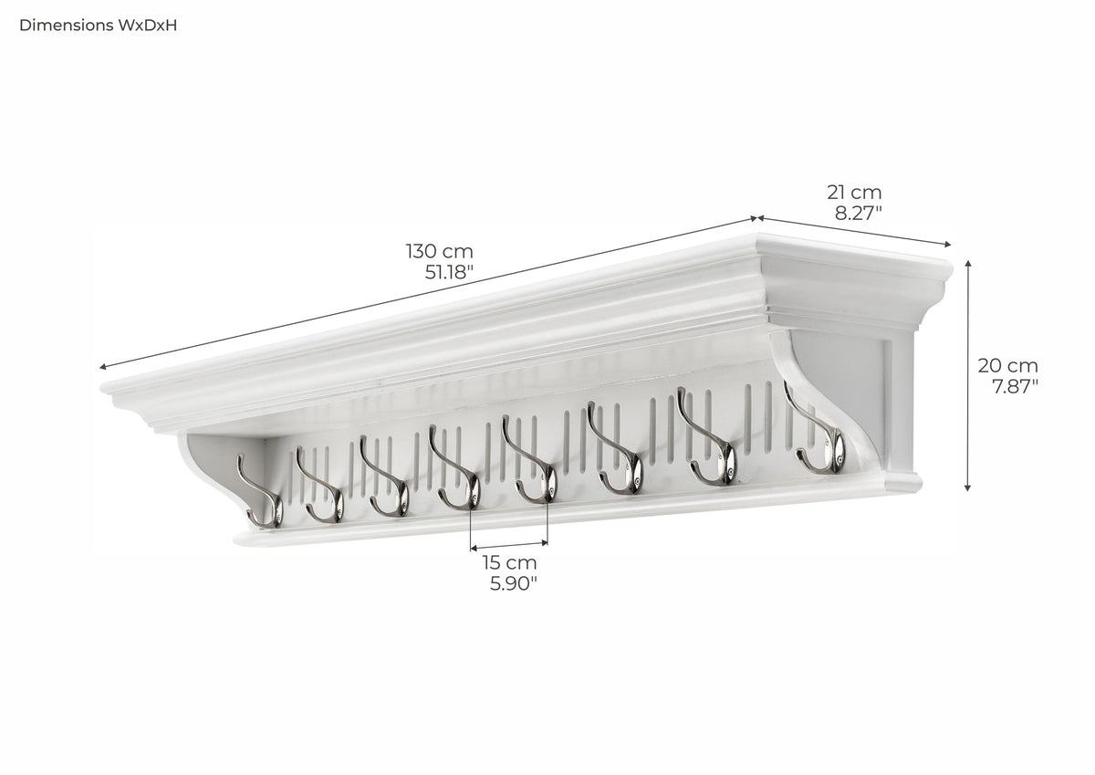 NovaSolo Skansen 8 Hook Coat Rack, Classic White – dimensions