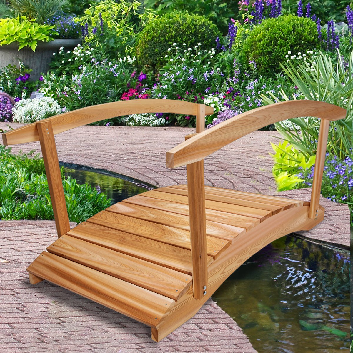 All Things Cedar 6-ft Wood Garden Bridge with Side Rails – view 3