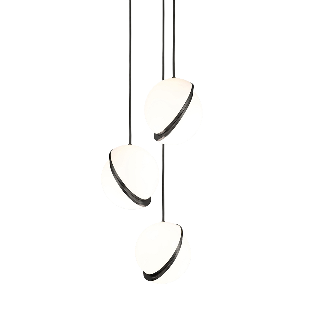 CRESCENT 3-Point Pendant Light with Opal Shade and Blackened Brass — Lee Broom