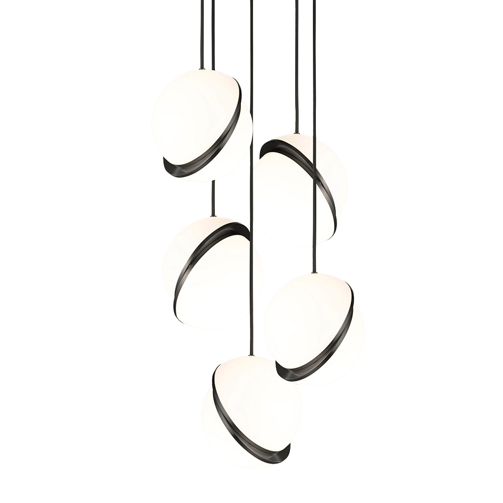 5-Point Pendant Lamp CRESCENT with Opal Shade and Blackened Brass — Lee Broom