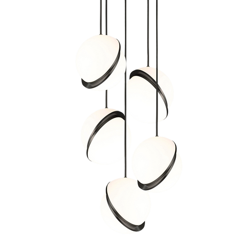 5-Point Pendant Lamp CRESCENT with Opal Shade and Blackened Brass — Lee Broom