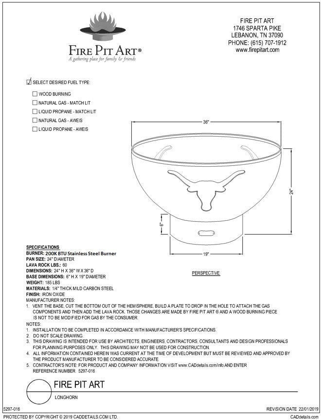 Fire Pit Art Long Horn Fire Pit – view 6