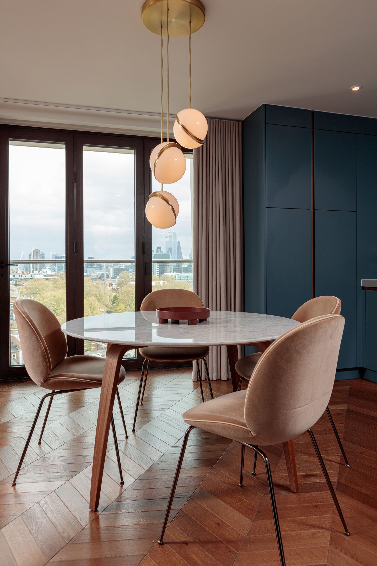 CRESCENT 3-Point Pendant Light with Opal Shade and Blackened Brass — Lee Broom