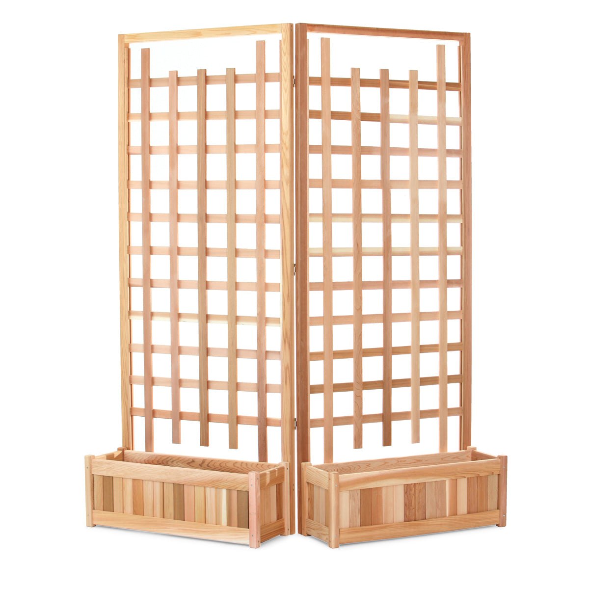 All Things Cedar 32w x 11d x 12h Twin Planter Boxes and Trellis Privacy Screen Set