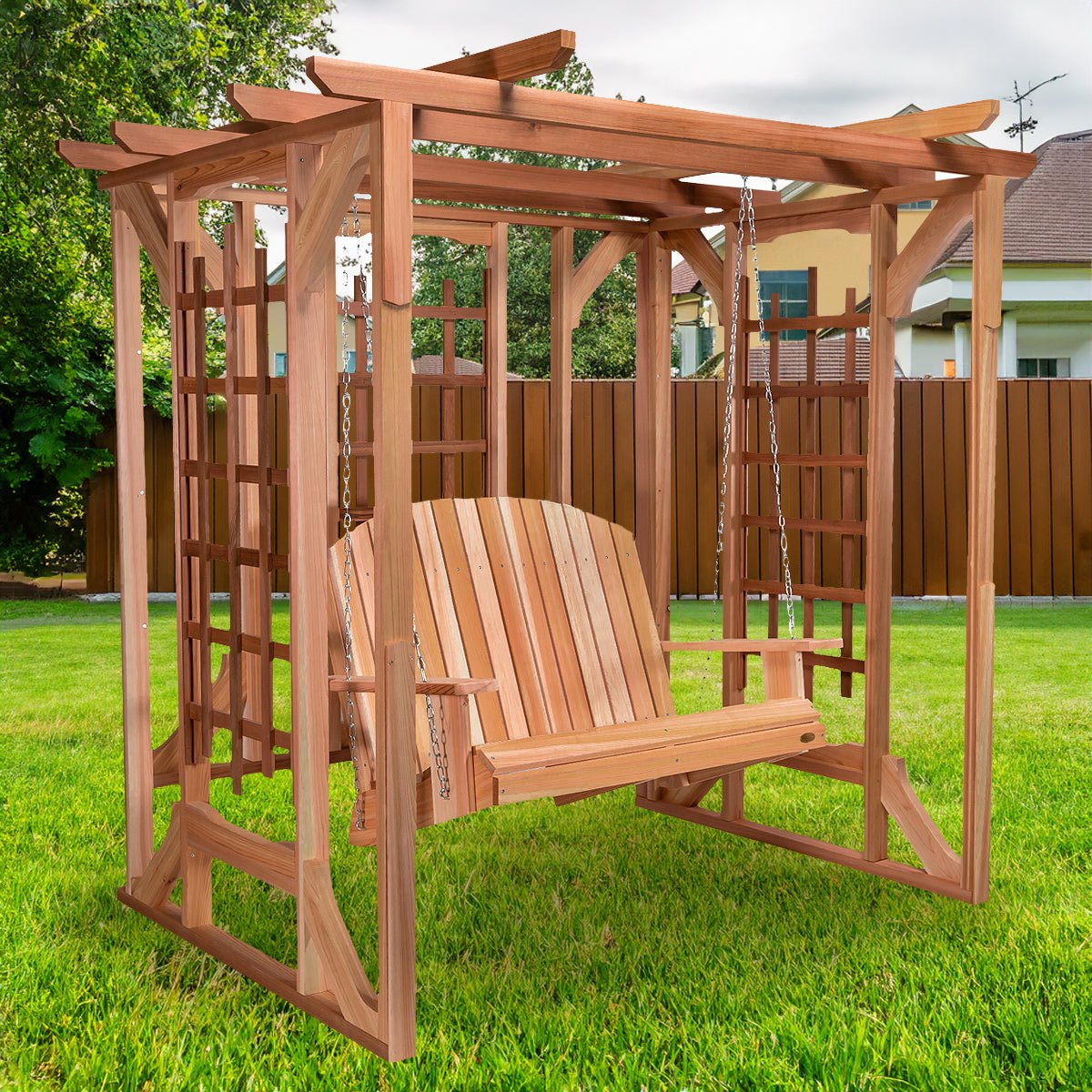 All Things Cedar Cedar Pergola with Swing – view 4
