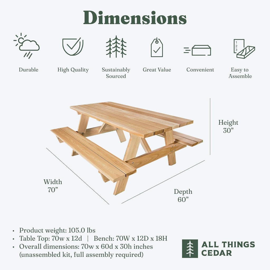 All Things Cedar 6-ft Classic Picnic Table – view 3