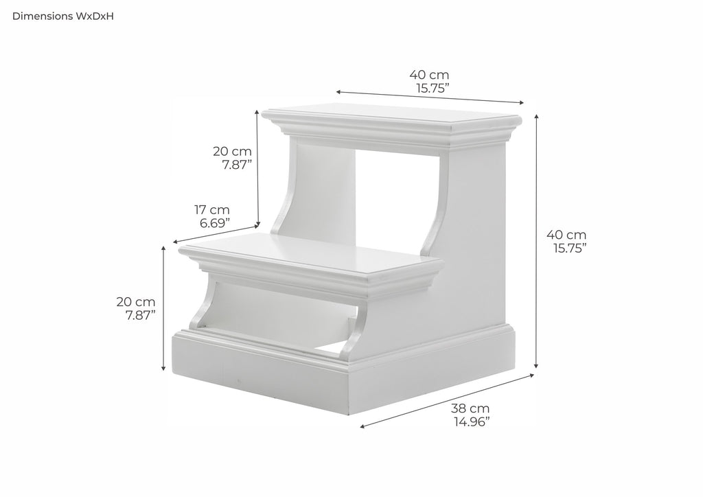 NovaSolo Halifax Bed Step Stool, Classic White – dimensions