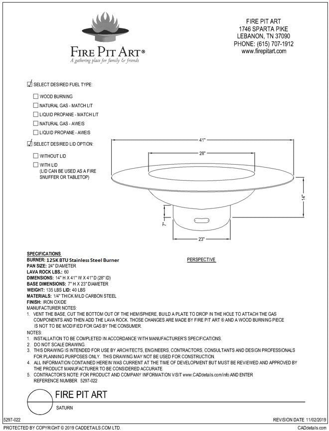 Fire Pit Art Saturn w/lid Fire Pit – view 12