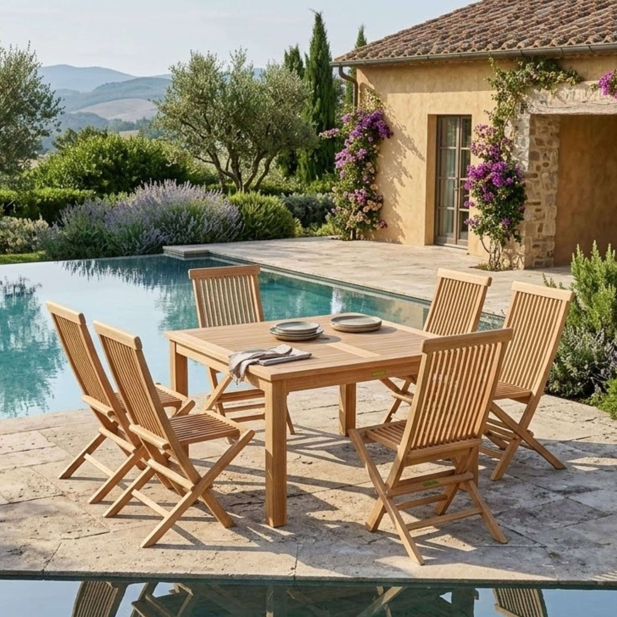 Anderson Teak Windsor Classic Chair 7-Piece Folding Dining Set – view 4