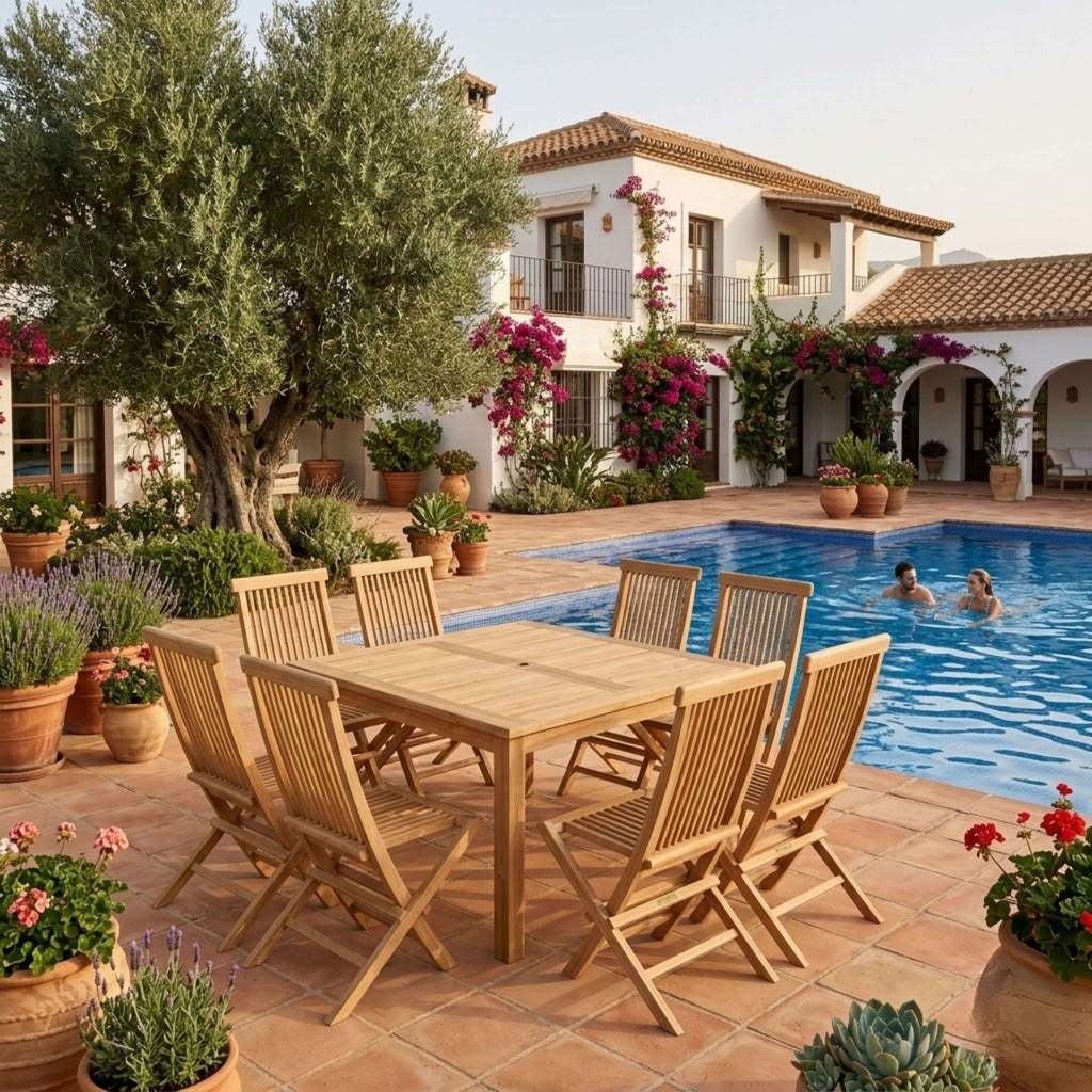 Anderson Teak Windsor Classic Chair 9-Piece Folding Dining Set – view 5