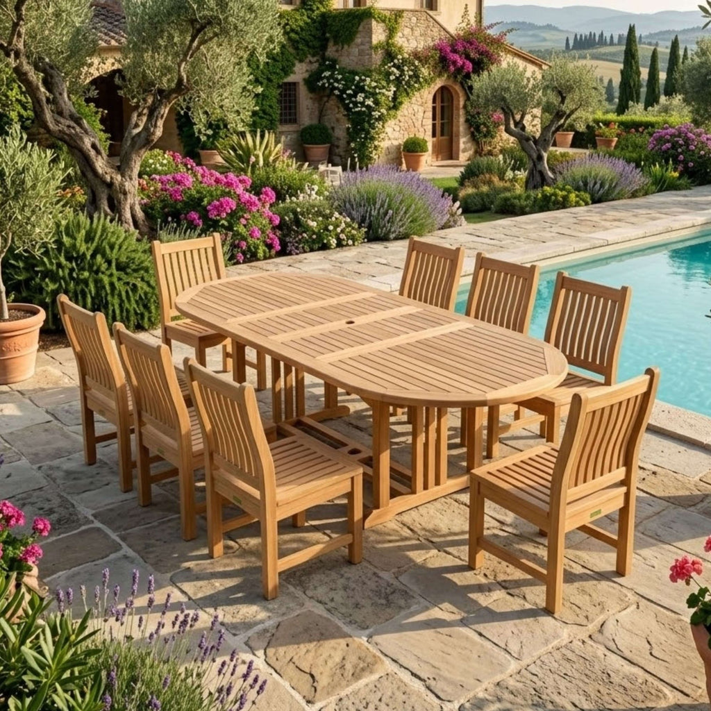 Anderson Teak Sahara 9-Piece Dining Set w/ Stacking Side Chair (SET-76)
