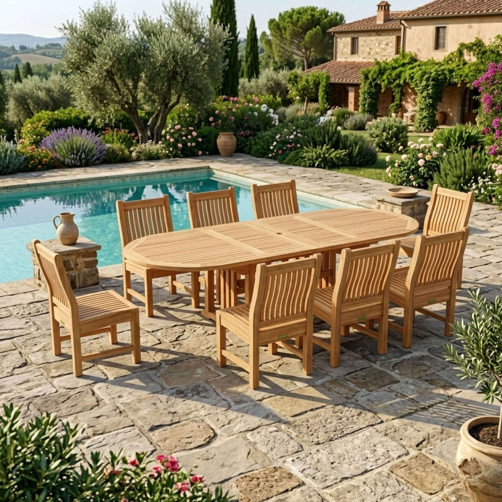 Anderson Teak Sahara 9-Piece Dining Set w/ Stacking Side Chair (SET-76) – view 2