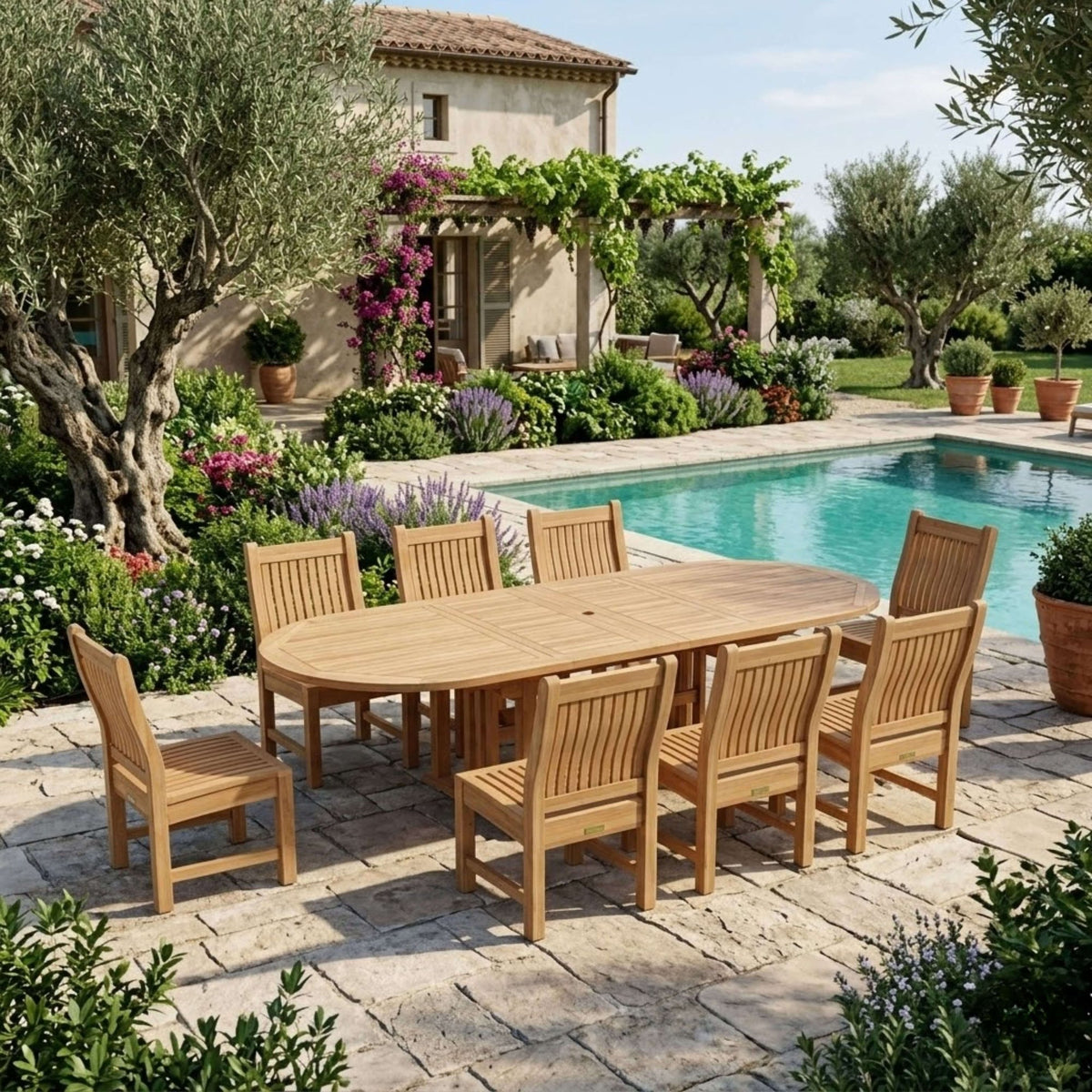 Anderson Teak Sahara 9-Piece Dining Set w/ Stacking Side Chair (SET-76) – view 3