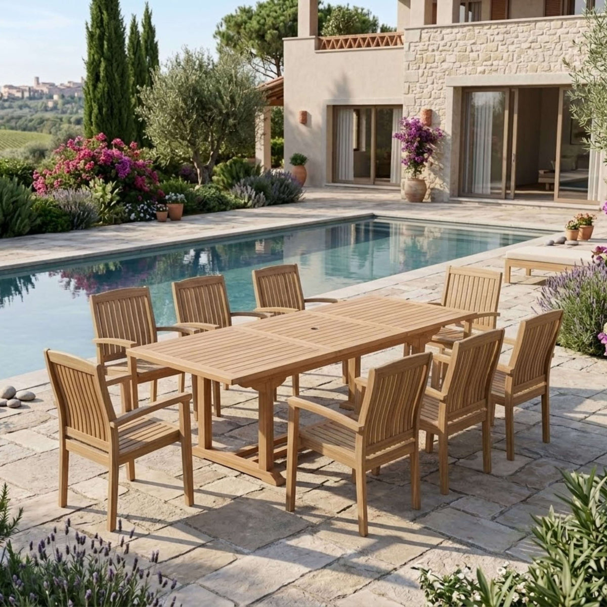 Anderson Teak Bahama Stackable Sahara 9-Piece Rectangular Dining Set (SET-80) – view 2