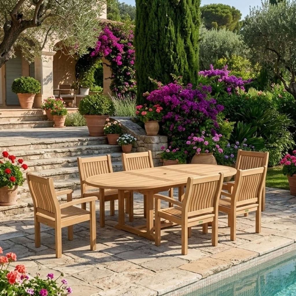 Anderson Teak Bahama Sahara Armchair 7-Piece 87" Oval Dining Set