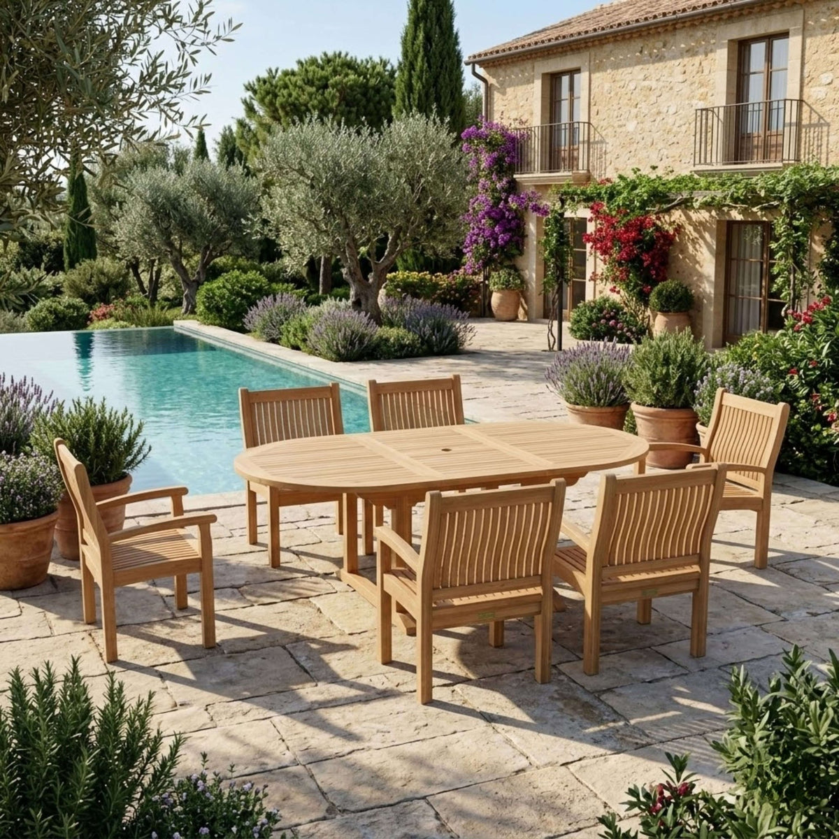 Anderson Teak Bahama Sahara Armchair 7-Piece 87" Oval Dining Set – view 2