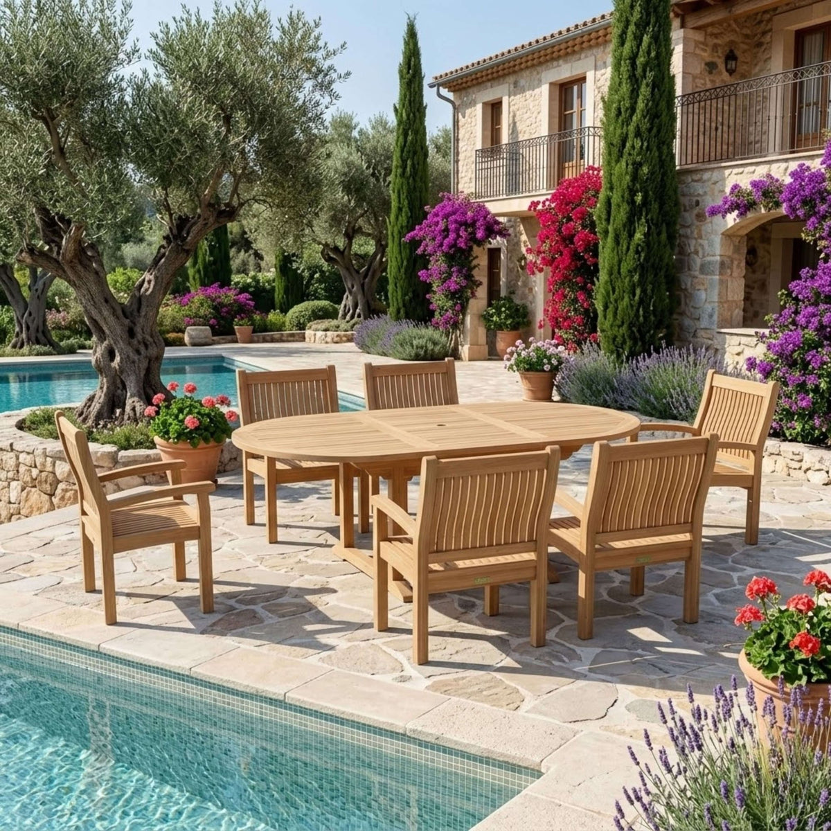 Anderson Teak Bahama Sahara Armchair 7-Piece 87" Oval Dining Set – view 3