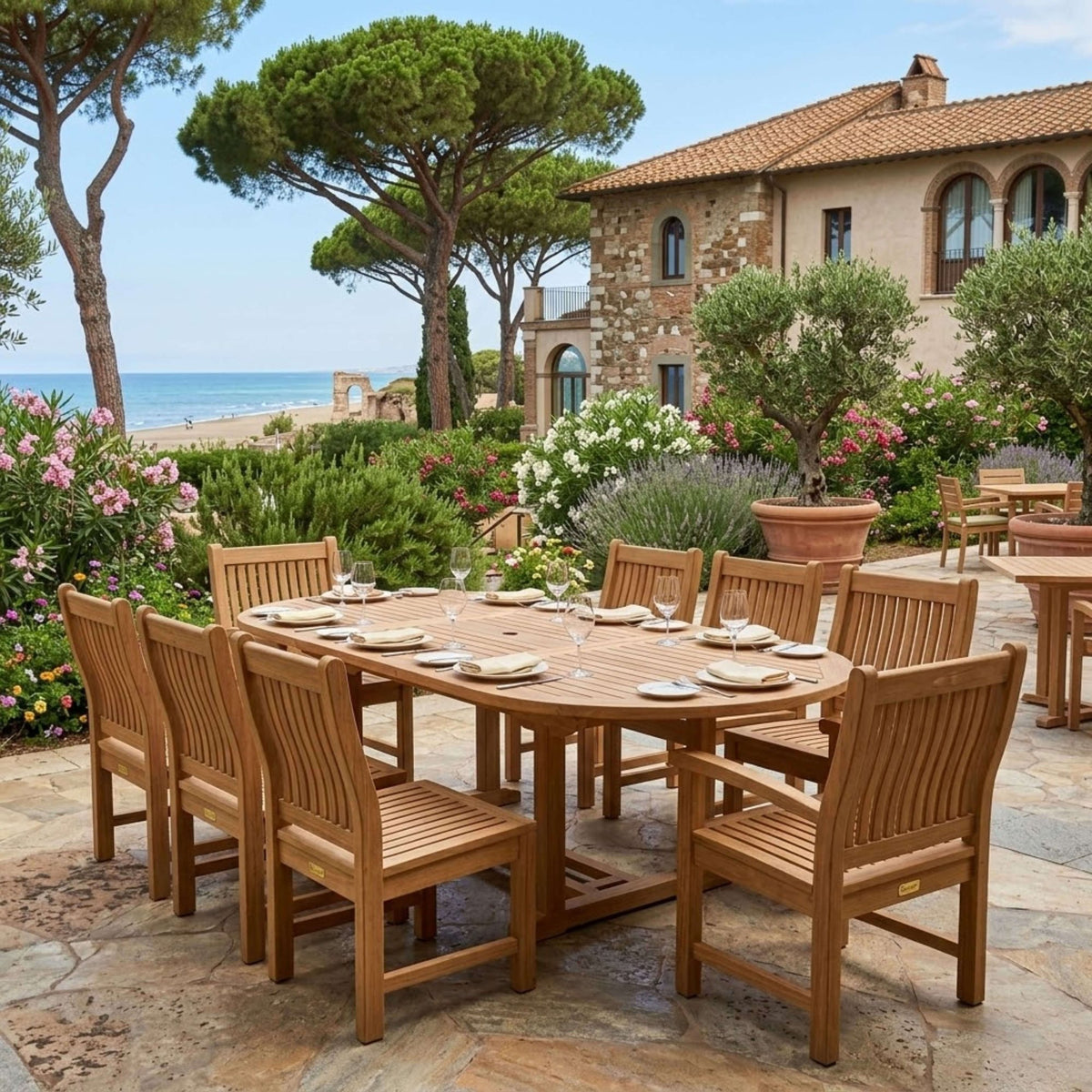 Anderson Teak Bahama Sahara Side Chair 7-Piece 87" Oval Dining Set – view 3